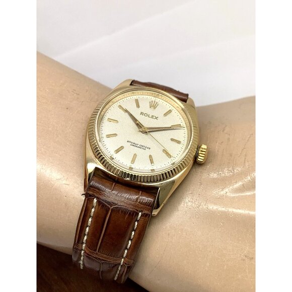 Rolex Men's Watch 6502 1950's Vintage Swiss Automatic 18k Gold Waffle Dial 34mm - Picture 5 of 16